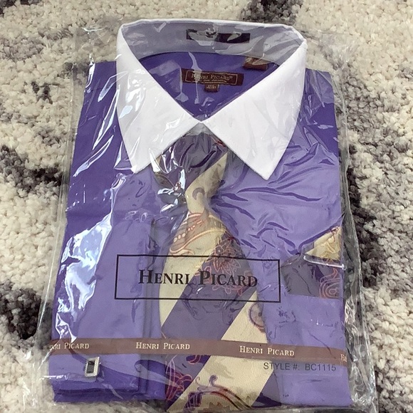 henri picard dress shirts Men's Henri Picard White & Blue Striped Multi-Color French Cuff Shirt Suits In Style